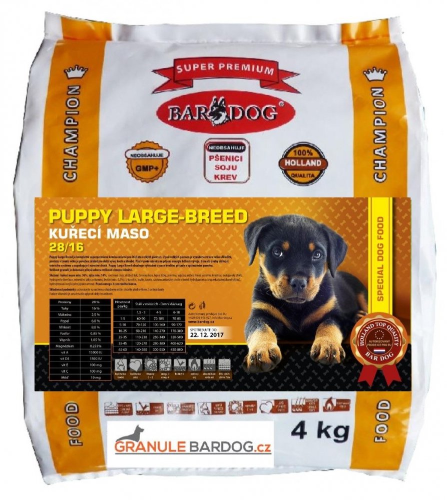 Bardog Super premiové granule Puppy Large Breed 28/16 4 kg