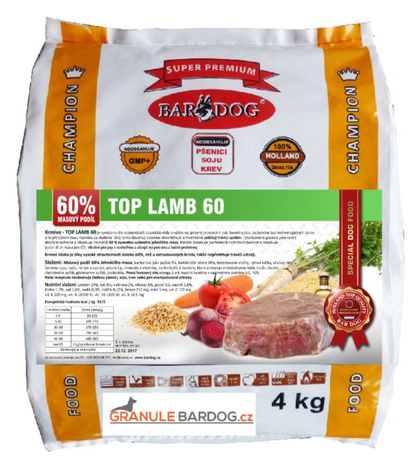 Bardog Lisované granule za studena Top Lamb 60 4 kg