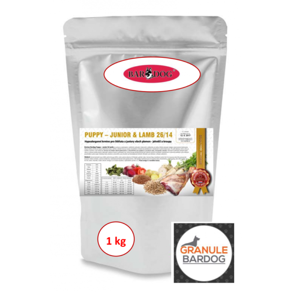 Bardog Hypoalergenní granule Puppy Junior Lamb 26/14 1 kg