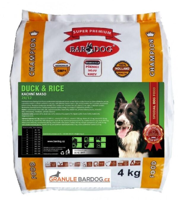 Bardog Super prémiové granule Duck Rice 24/12 4 kg