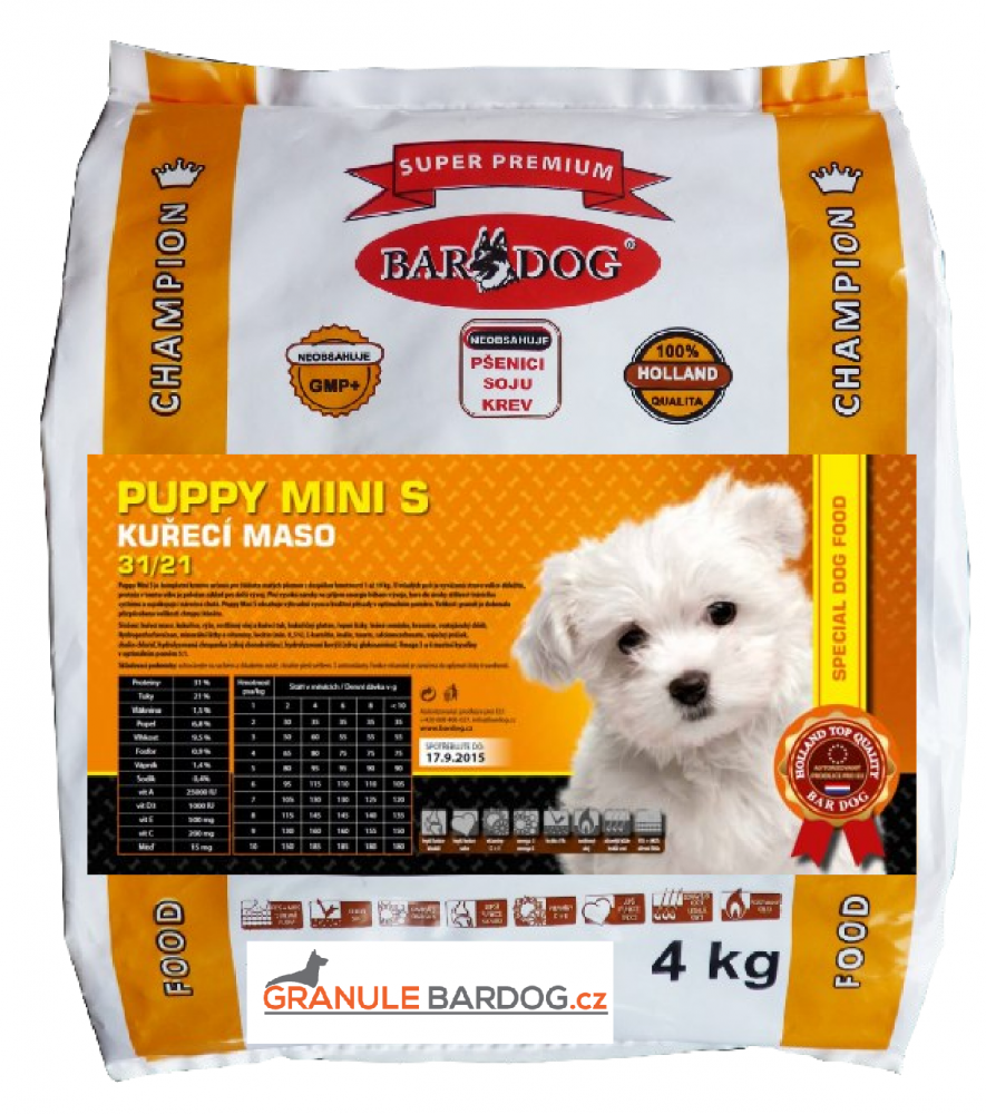 Bardog Super premiové granule Puppy Mini S 31/21 4 kg