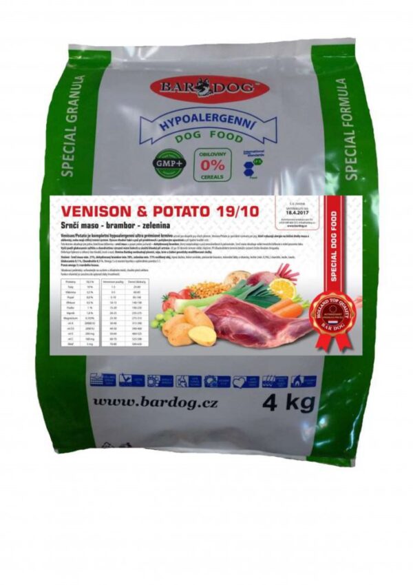 Bardog Hypoalergenní granule Venison Potato 19/10 4 kg