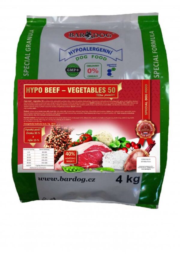 Bardog Lisované granule za studena HYPO BEEF – VEGETABLES 50 4 kg